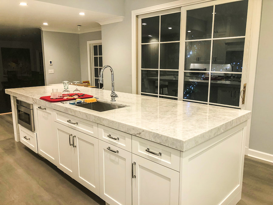 a white marbled type countertops